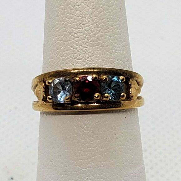 Sterling Silver Gold Plated, Spinel & Aquamarine Ring - Picture 1 of 7